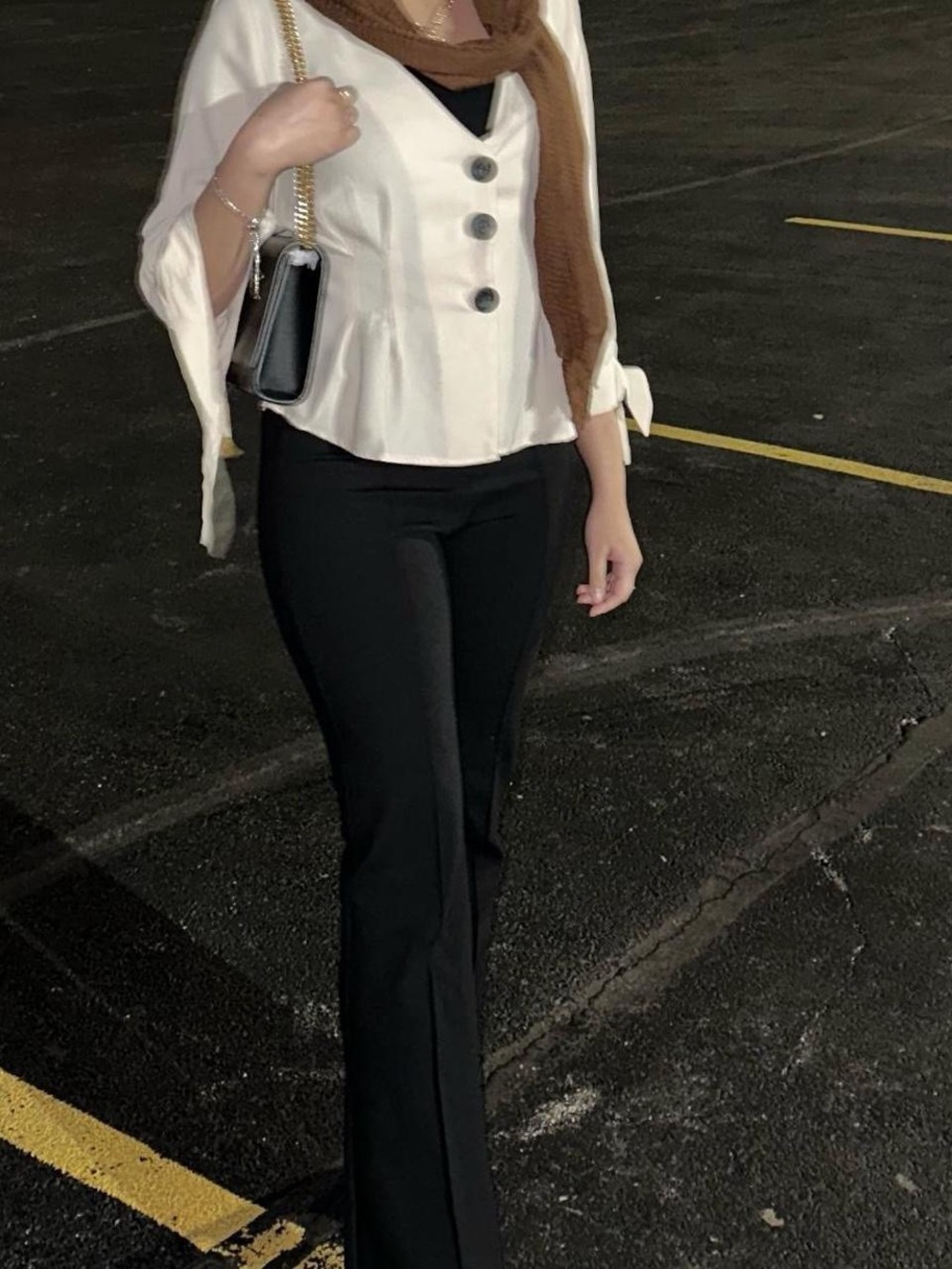 Forever 21 Cream Button-Front Blouse with Flared Sleeve